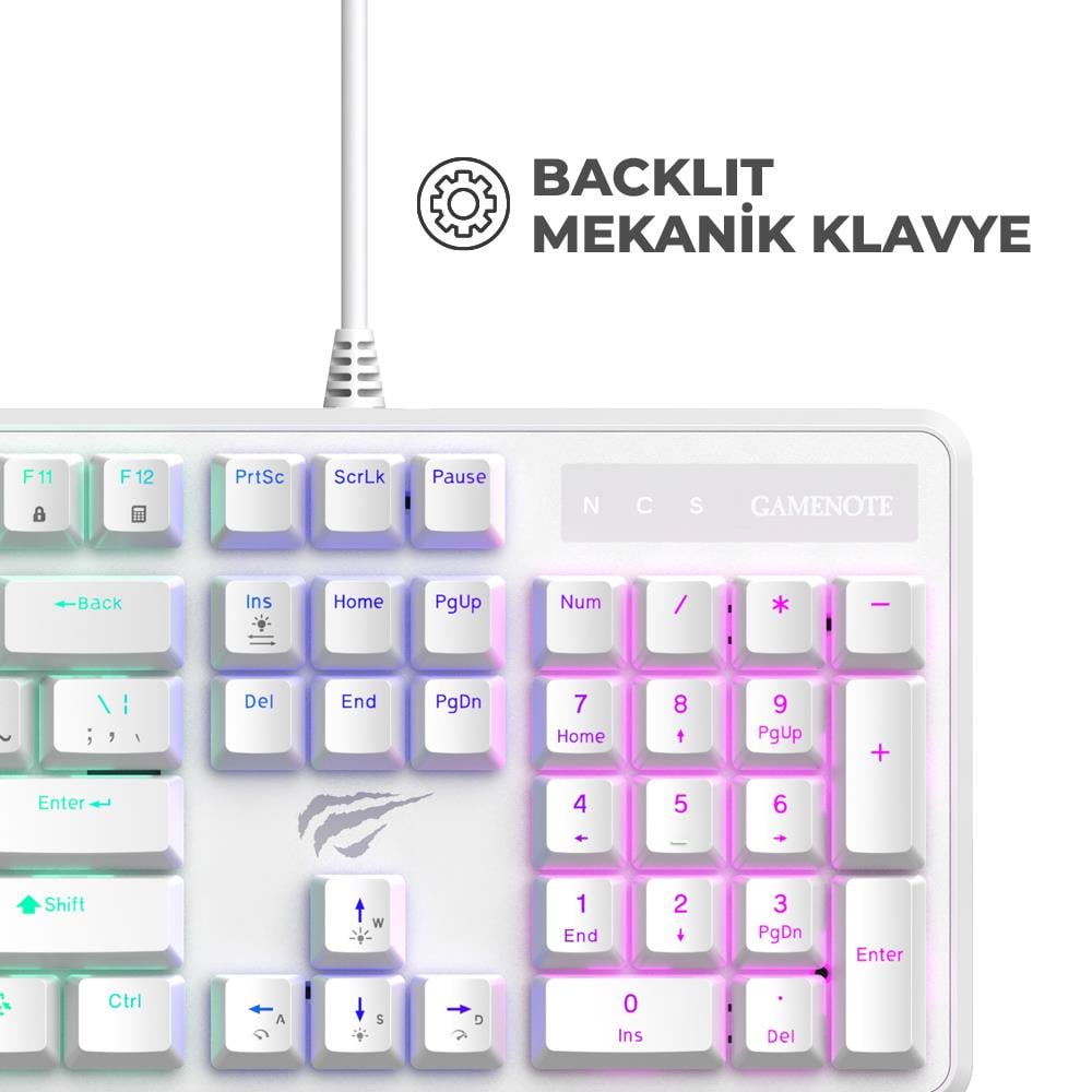 Havit Gamenote KB870L RGB Backlit Gaming Mekanik Klavye Blue Switch - Beyaz